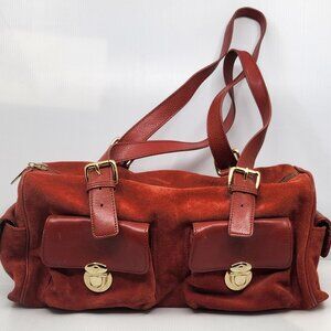MAXX New York Suede Leather Handbag Rust Orange - Red Tote Purse Gold Hardware